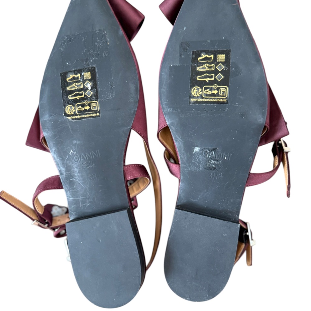 Ganni Big Bow Pointed Slingback Flat Burgundy Shoes – EU38/US8 - Picture 12 of 14